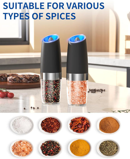 Gravity Electric Pepper Grinder Salt Grinder Pepper Griner Mill Electric with LED Light, Battery Operated, Adjustable Coarseness, Washable 135Ml Container, 1 Pcs