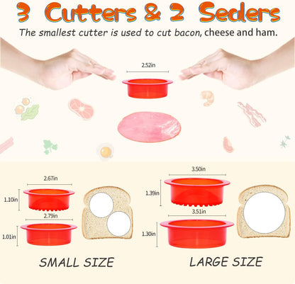 Sandwich Cutter and Sealer - 5 PCS Decruster Sandwich Maker - Peanut Butter and Jelly Crustless Sandwich Bread Pancake Maker Cookie Cutter for Kids Children Boys Girls