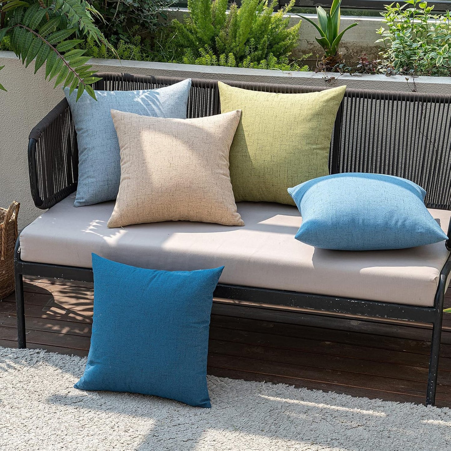 Pack of 2 Outdoor Throw Pillow Covers Waterproof Decorative Soft Pillowcases Linen Farmhouse Square Cushion Shams for Patio Balcony Couch Garden 20X20 Inch，Khaki