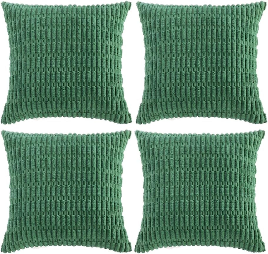 4 Packs Green Decorative Throw Pillow Covers 18X18 Inch for Living Room Couch Bed, Holiday Christmas Home Decor Gift, Soft Plush Corduroy Cute Accent Square Cushion Case 45X45 Cm