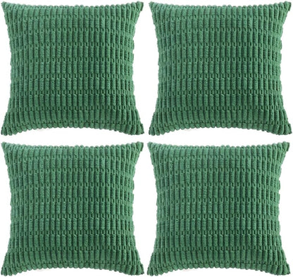 4 Packs Green Decorative Throw Pillow Covers 18X18 Inch for Living Room Couch Bed, Holiday Christmas Home Decor Gift, Soft Plush Corduroy Cute Accent Square Cushion Case 45X45 Cm