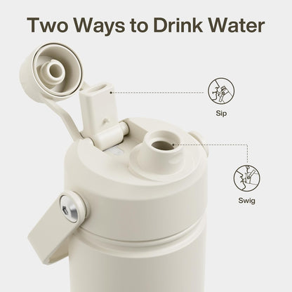 Kids Insualated Water Bottle with Straw - 12Oz Stainless Steel Water Bottle with Dual Spouts, Leak-Proof, Bpa-Free, Double Wall Vacuum Keeps Cold for 24 Hours for Sports, Travel, School (Cream Moon)