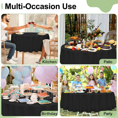 8 Packs Disposable Plastic Table Cloth, 84" round Waterproof Tablecloth, Leakproof & Sturdy Decorative Table Covers for Picnic, Party and Outdoor, Black