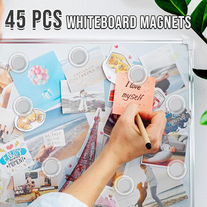 45-Piece Round Whiteboard Magnets Set, Decorative Fridge Magnets for Dry Erase Boards, Small Teacher Supplies for School, Home, and Office (Clear, 3 cm/1.18 in)