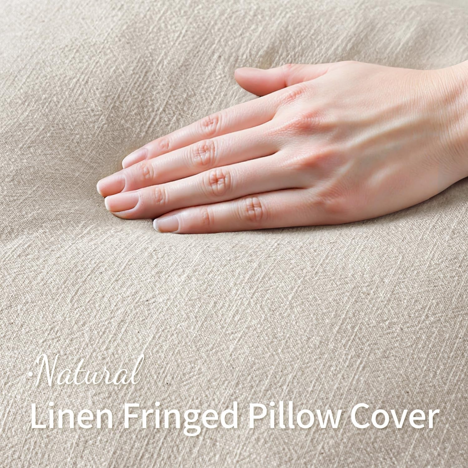 Christmas Decorative Throw Pillow Covers Neutral Linen Fringe Throw Pillows Set of 2 Natural Beige Boho Farmhouse Cushion Covers with Tassels for Couch Sofa Bed Living Room Decor 18X18 Inch