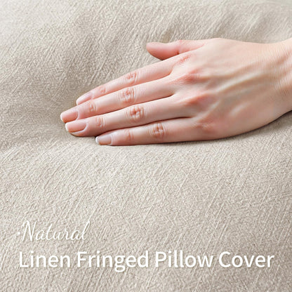 Christmas Decorative Throw Pillow Covers Neutral Linen Fringe Throw Pillows Set of 2 Natural Beige Boho Farmhouse Cushion Covers with Tassels for Couch Sofa Bed Living Room Decor 18X18 Inch