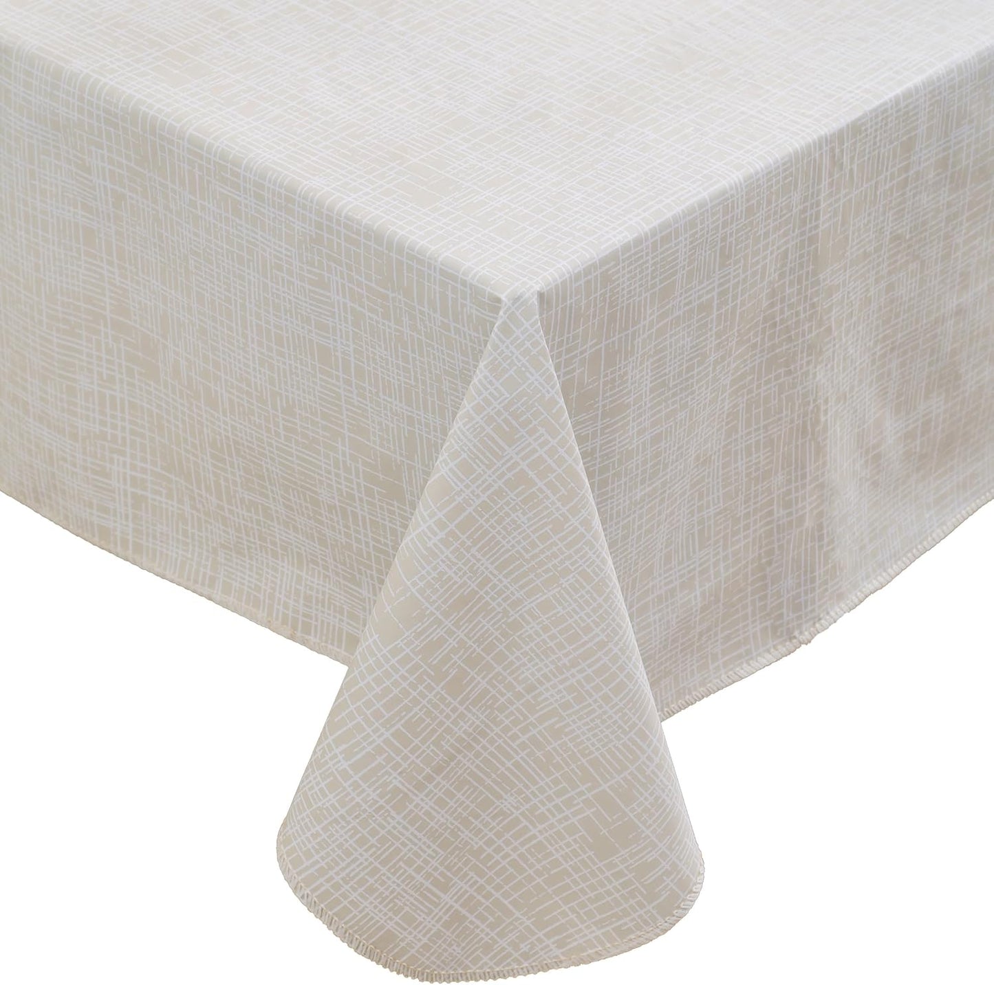 Heavy Duty Vinyl Tablecloth with Flannel Backing Waterproof Oil-Proof Plastic Table Cloth Stain-Resistant Wipeable Rectangle or Square Table Cover for Indoor and Outdoor (Beige Striped,54X54 Inch)