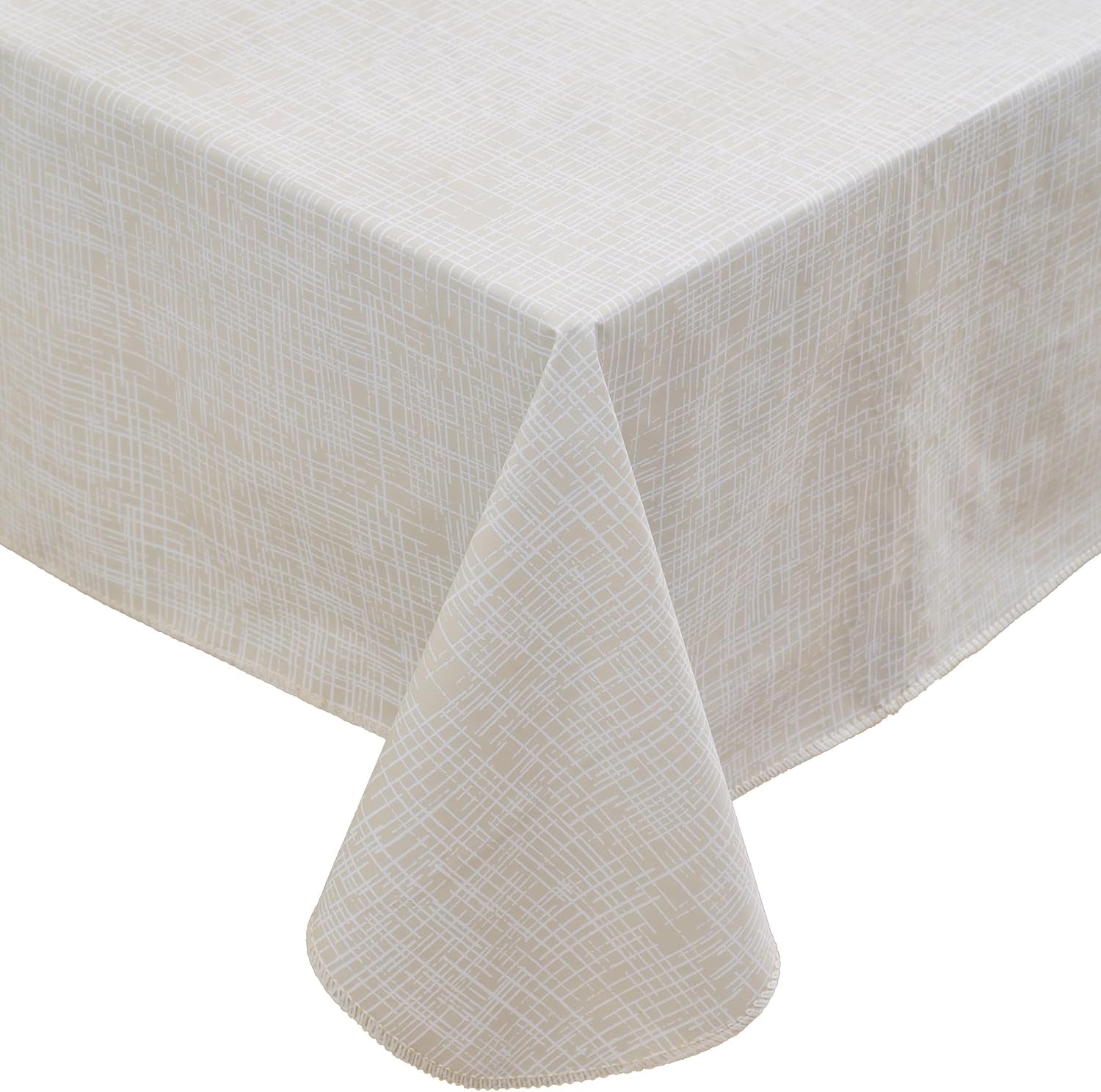 Heavy Duty Vinyl Tablecloth with Flannel Backing Waterproof Oil-Proof Plastic Table Cloth Stain-Resistant Wipeable Rectangle or Square Table Cover for Indoor and Outdoor (Beige Striped,54X54 Inch)