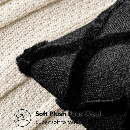 Decorative Throw Pillow Covers Black 18X18 Inch Set of 2, Soft Plush Faux Wool Couch Cushion Covers Farmhouse Throw Pillows for Couch Bed Sofa Living Room
