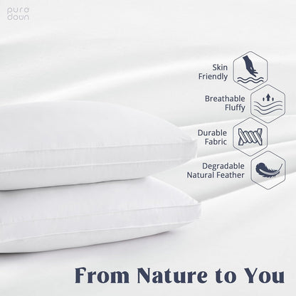 ® Goose Feather down Pillows, Gusseted Bed Pillows for Sleeping 100% Cotton Cover, Set of 2 Standard Size