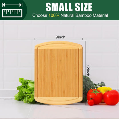 Bamboo Cutting Boards for Kitchen, 12X9" Wood Small Cutting Board with Juice Groove, Mini Wooden Butcher Block Chopping Board for Kitchen, Meat, Cheese, Fruit & Vegetables - Pre Oiled, Two-Tone