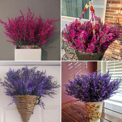 Artificial Plants Outdoor Flowers Spring Decoration, 10 Bundles Fake Plastic Greenery UV Resistant Realistic Faux Lavender Look Real for Home Porch Planter Window Patio (Purple)