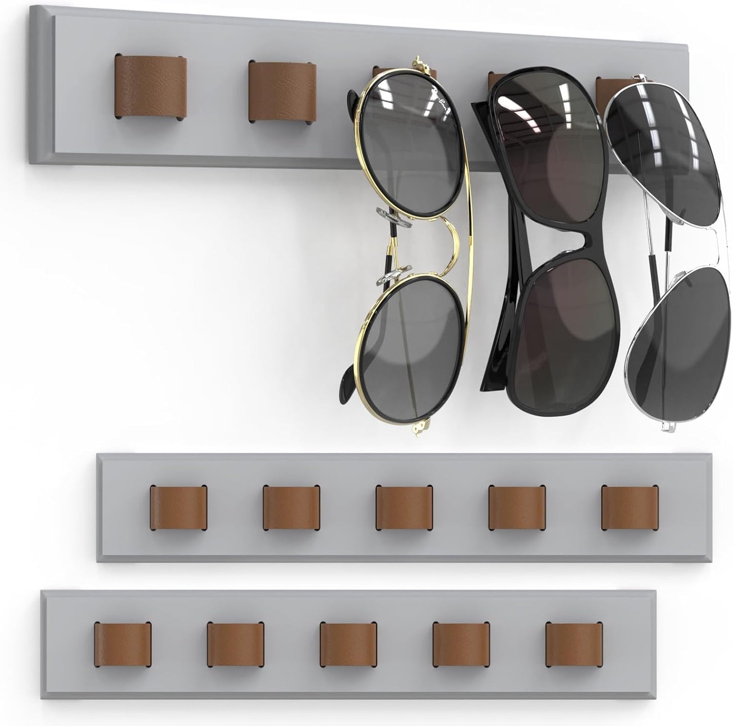 3 Pack Sunglass Organizer, Wall Mounted Sunglasses Organizer, Wooden Glasses Holder Sunglass Holder, Sunglasses Rack for Hanging Your Multiple Eyeglasses, for Wall, Home Decor(Light Grey)