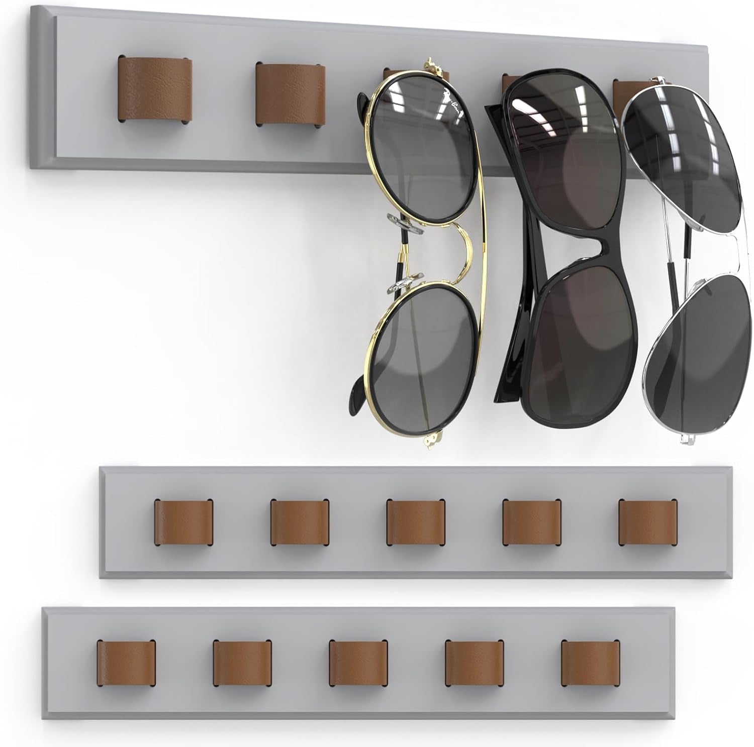 3 Pack Sunglass Organizer, Wall Mounted Sunglasses Organizer, Wooden Glasses Holder Sunglass Holder, Sunglasses Rack for Hanging Your Multiple Eyeglasses, for Wall, Home Decor(Light Grey)