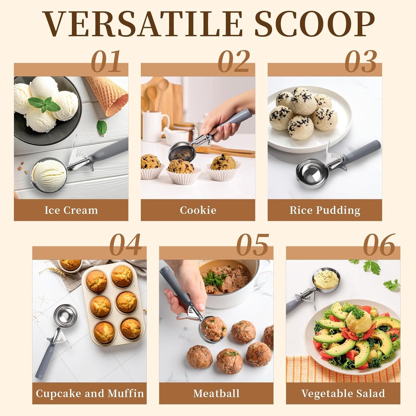 4 OZ Scoop, Ice Cream Scoop with Trigger, #8 Disher, Muffin Scoop, Large Cookie Scoops for Baking, Grey Handle, with Trigger for Portion Control