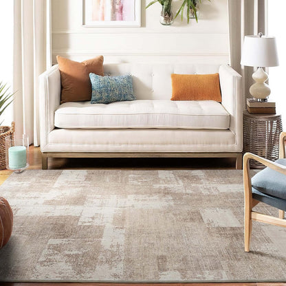 Area Rug Living Room Rugs: 5X7 Indoor Soft Small Low Pile Carpet Abstract Decor Large Washable for Bedroom Dining Room under Kitchen Table Home Office - Beige/Ivory