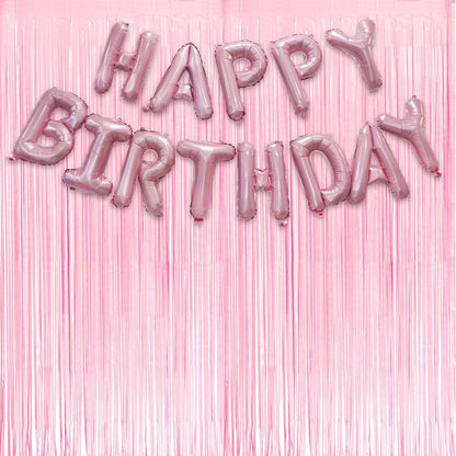 Pastel Pink Party Fringe Backdrop with Happy Bday Banner