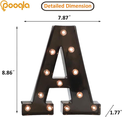 Light up LED Letter Marquee Sign - Alphabet Marquee Letters with Lights for Wedding Birthday Party Christmas Night Light Lamp Home Bar Decoration A, Black