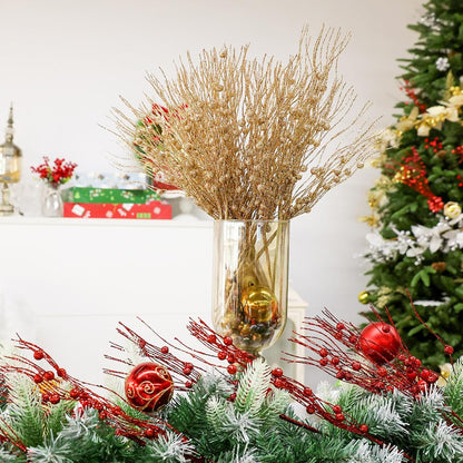24 Pack Christmas Tree Picks and Sprays, Christmas Tree Filler Decorations, Christmas Glitter Berry Stem Ornaments, Glittery Twigs, Picks, Branches for Christmas Tree