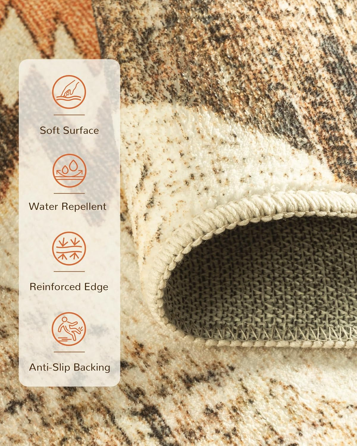 Area Rug 5X7 Rug Machine Washable Non-Slip Low Pile Print Pattern Western Rug for Living Room Bedroom Entryway Tribal Series -Cream/Camel