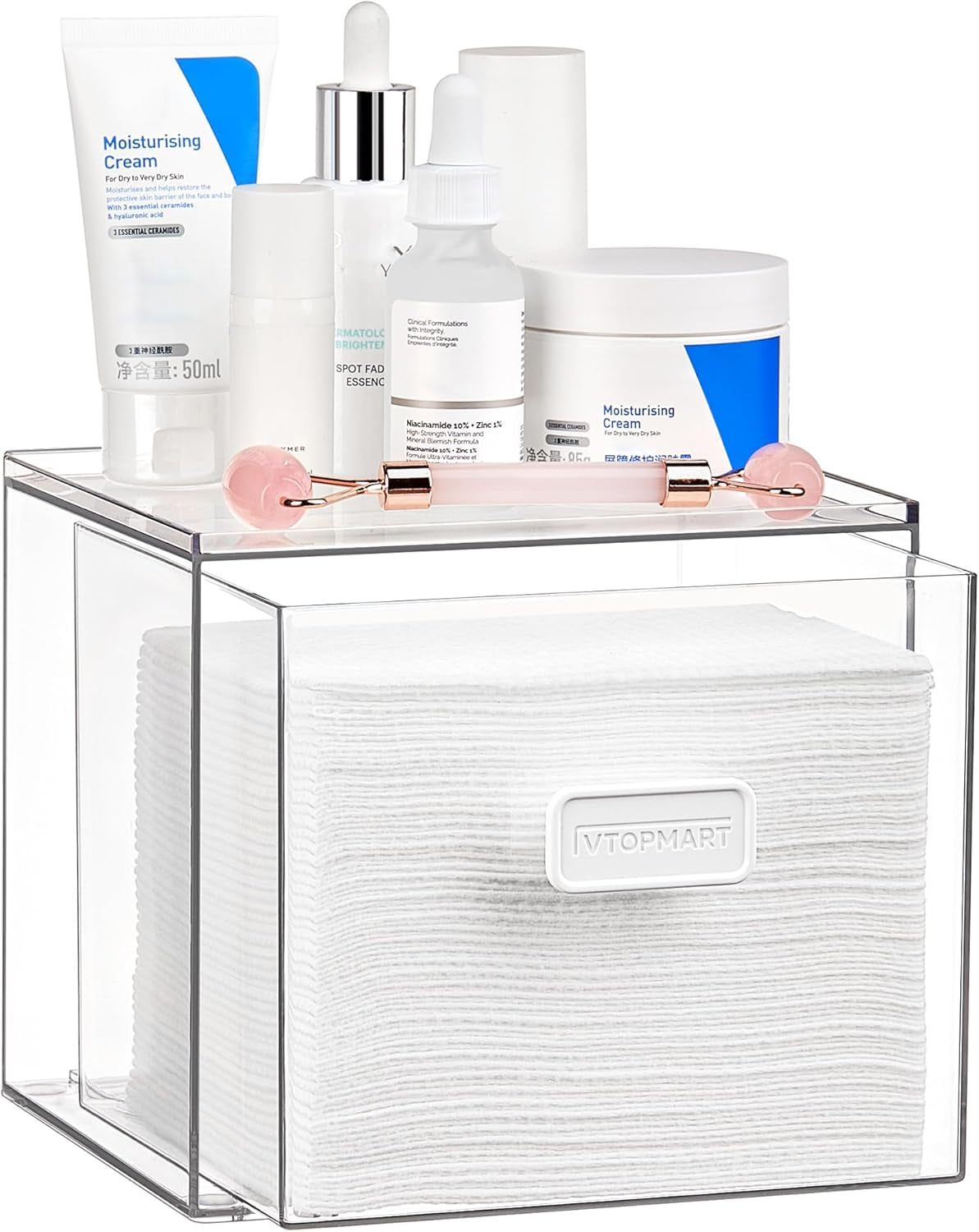 Disposable Facial Towels Holder,Clear Storage Drawer Compatible with Clean Skin Club Towel Xl,Acrylic Box Hold 50 Count,Stylish and Functional Bathroom Accessory for Coutertop Organization