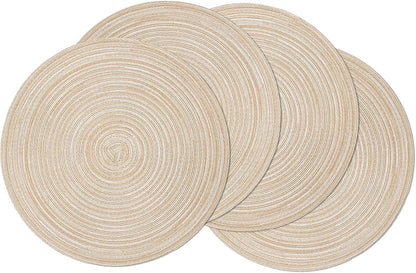 round Braided Placemats Set of 4 round Table Mats for Dining Tables 15 Inch Washable Kitchen Table Place Mats Indoor (Beige, 4)