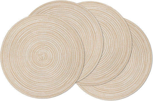 round Braided Placemats Set of 4 round Table Mats for Dining Tables 15 Inch Washable Kitchen Table Place Mats Indoor (Beige, 4)