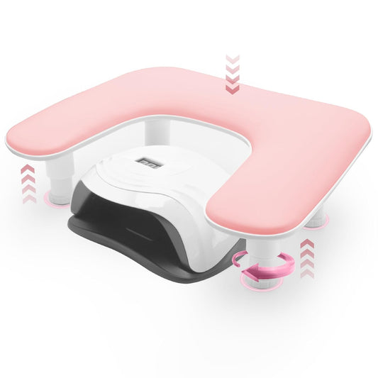 Nail Arm Rest, U-Shaped Adjustable Height Nail Hand Rest for Manicure, Microfiber PU Leather Hand Rest Pillow for Acrylic Nail, Soft Hand Rest/Nail Hand Pillow for Manicure Salon Use-Pink