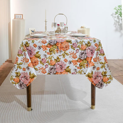 Rectangle Flower Table Cloth, Waterproof Vinyl Tablecloth with Flannel Backing, Table Linens, Plastic Tablecloths for Dinner, Kitchen and Parties, 60"X84"