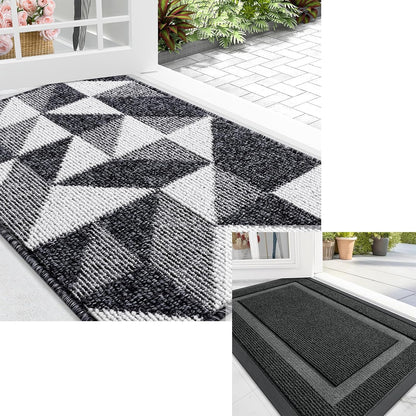 Door Mat 2 Piece Set, Front Door Mat Indoor Outdoor Entrance Size 29.5X17 in Black and Geometric Door Mat Size 32X20 in Black