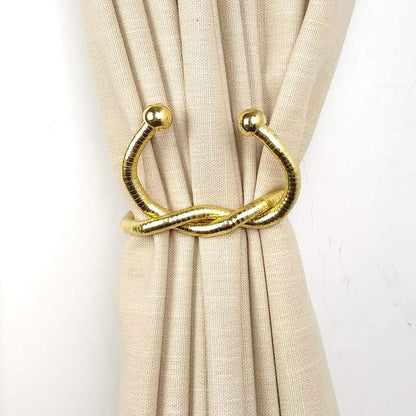 Curtain Tiebacks Clips, Decorative Drapes Holdbacks, Handmade Metal Rope Tiebacks, Creative Window Drapes Twist Tie Backs, Curtain Holders(Gold, 2 Pack)