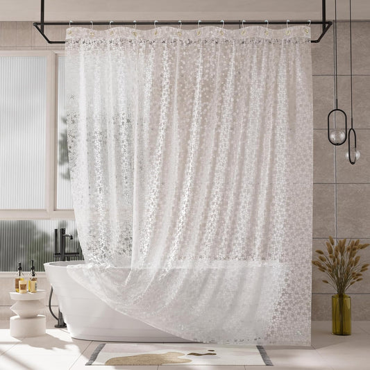 Heavy Duty Shower Curtain Liner, 100% EVA Clear Shower Curtain and Liner 2-In-1, 72X72 Luxury Plastic Weighted Bathroom Cobble Shower Liner, 12 Rustproof Grommets & 3 Heavyweight Stones