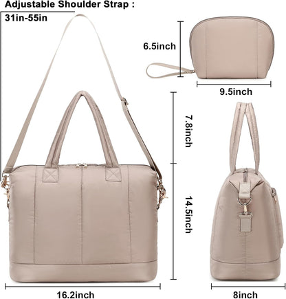 Weekender Bags for Women Puffer Tote Bag with Zipper Carry on Airport Bag Winter Shoulder Bags for Travel Work