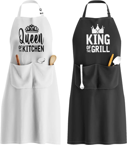 King & Queen Apron Set - Wedding Engagement Gifts for Couples, Funny Kitchen Gifts for Couples, Husband, Wife, Boyfriend, Girlfriend, Him Her, Bridal Shower Gifts, Unique Valentine'S Day Gifts Ideas