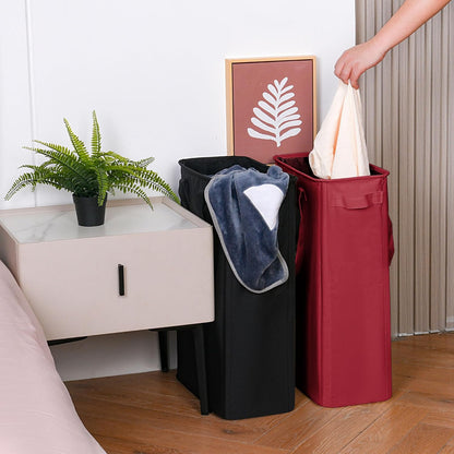 Slim Laundry Basket, Narrow Laundry Hamper with Handles, Collapsible Dirty Clothes Hamper, Tall Laundry Bin for Laundry Room, Dorm and Bedroom, 48L (12.7 Gallon) Burgundy Red