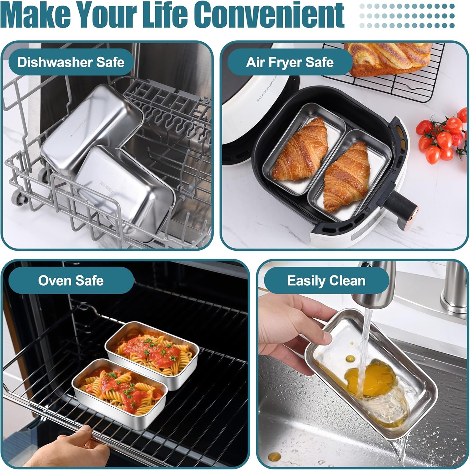 Mini Loaf Pans Set, 6 PCS Small Bread Loaf Pan for Baking, 6.3 X 3.5 Inch Stainless Steel Baking Pans for Homemade Bread, Meatloaf, Cake and Brownies, Healthy & Non Toxic, Dishwasher Safe