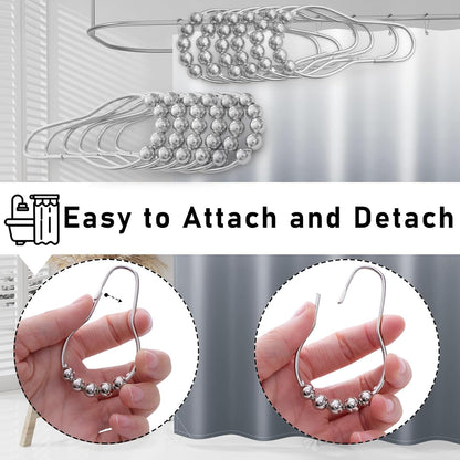 Fabric Shower Curtain for Bathroom, Grey Ombre Bath Shower Curtains Sets with 12 Hooks, Waterproof, Machine Washable, 72 X 72 Inch