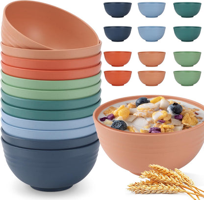 12-PACK BPA Free Unbreakable Plastic Cereal Bowls - Microwave & Dishwasher Safe Soup Salad Camping Bowls, 26OZ, Multicolor