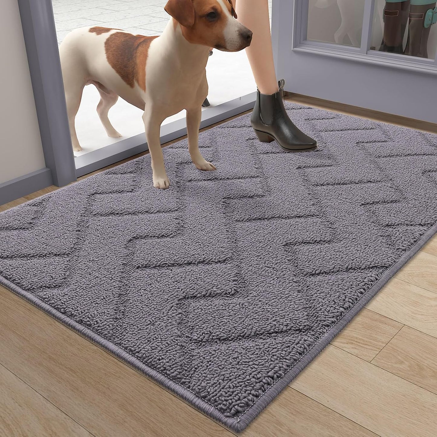 Indoor Door Mat, 32X20, Dirt Resistant and Absorbent, Sturdy Non-Slip Rubber Backing, Easy to Clean, Washable Low-Profile Doormat for Entryway, Grey