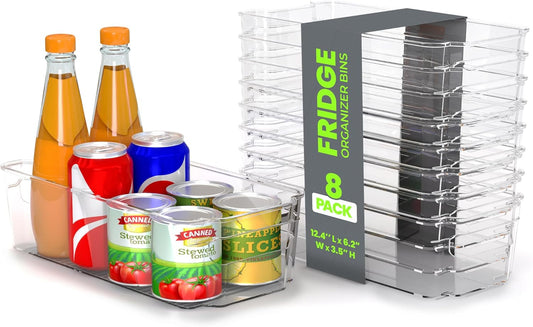 - Fridge Organizer Bins - Refrigerator Organizing Bins - Pantry Organizers & Storage - Stackable for Home & Kitchen Pantry Organization - Clear Plastic Containers (8 Pack)