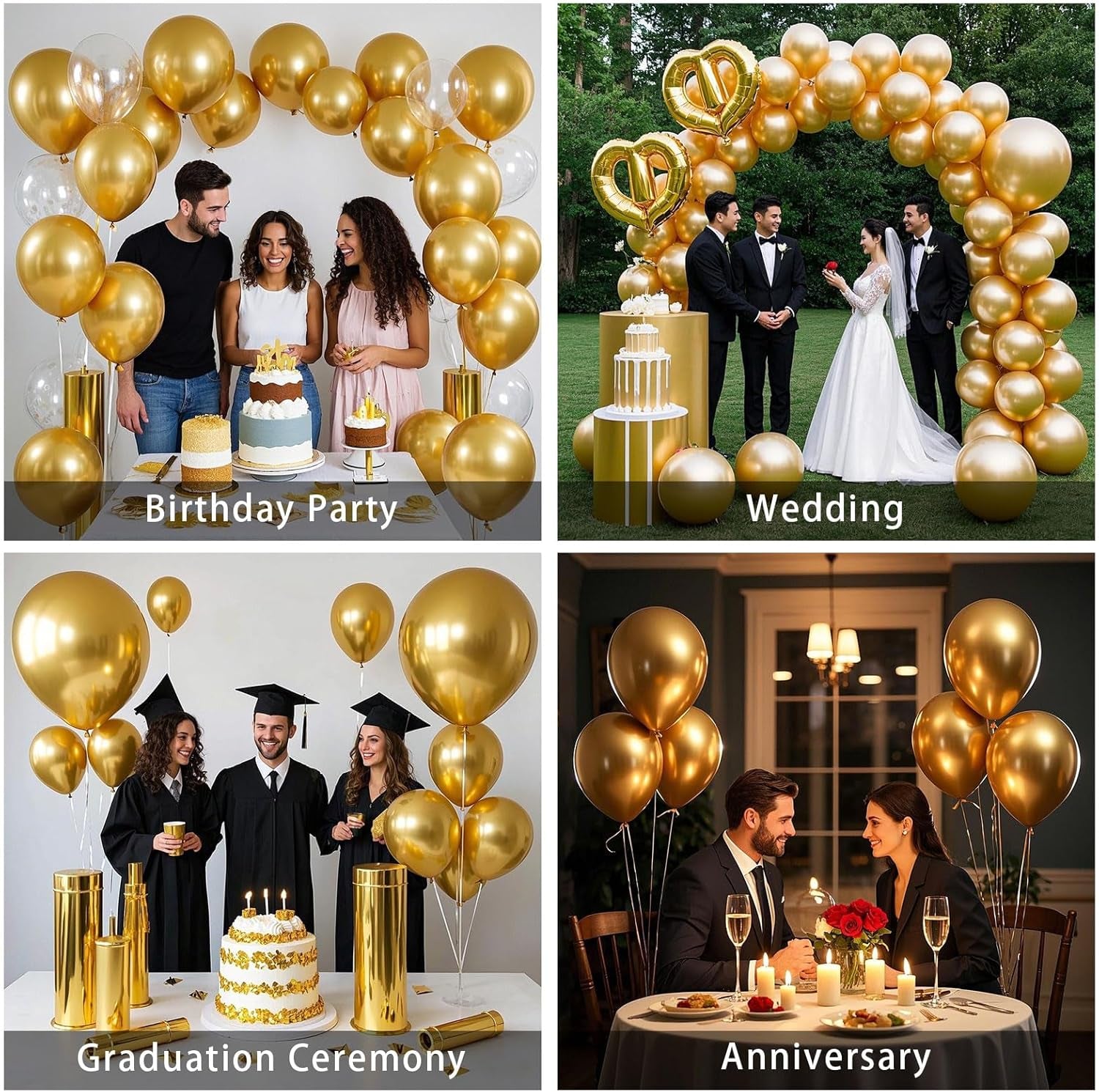 Metallic Gold Balloons 145 Pcs Gold Metallic Balloon Arch Kit Different Sizes of 18 12 10 5 Inch Gold Balloons for Balloon Garland Kit or Balloon Arch as Birthday Party Decorations