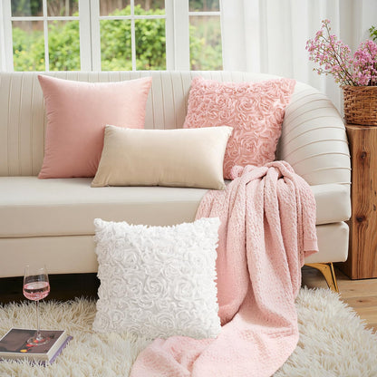 3D Decorative Romantic Valentines Stereo Chiffon Rose Flower Throw Pillow Cover Solid Pillowcase for Girl Women Wedding Sofa Bedroom Car Decor 12X20 Inch 30X50Cm White