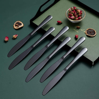 Set of 12 Black Stainless Steel Dinner Knives with Titanium Plating - Durable, Dishwasher Safe Butter Knife Spreaders