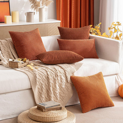 Pack of 2 Fall Pillow Covers 18X18 Inch Granules Soft Corduroy Decorative Throw Pillow Covers for Couch Cushion Sofa Bedroom Living Room, Dark Rust