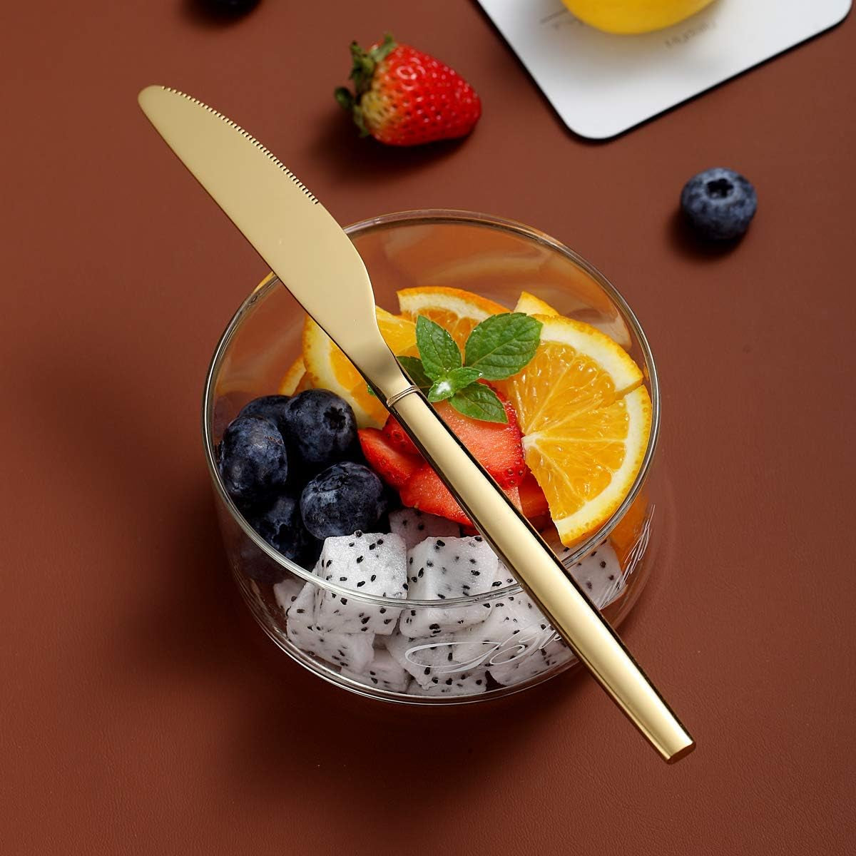 Set of 4 Titanium-Plated Gold Stainless Steel Dinner Knives - Dishwasher Safe Butter Knives