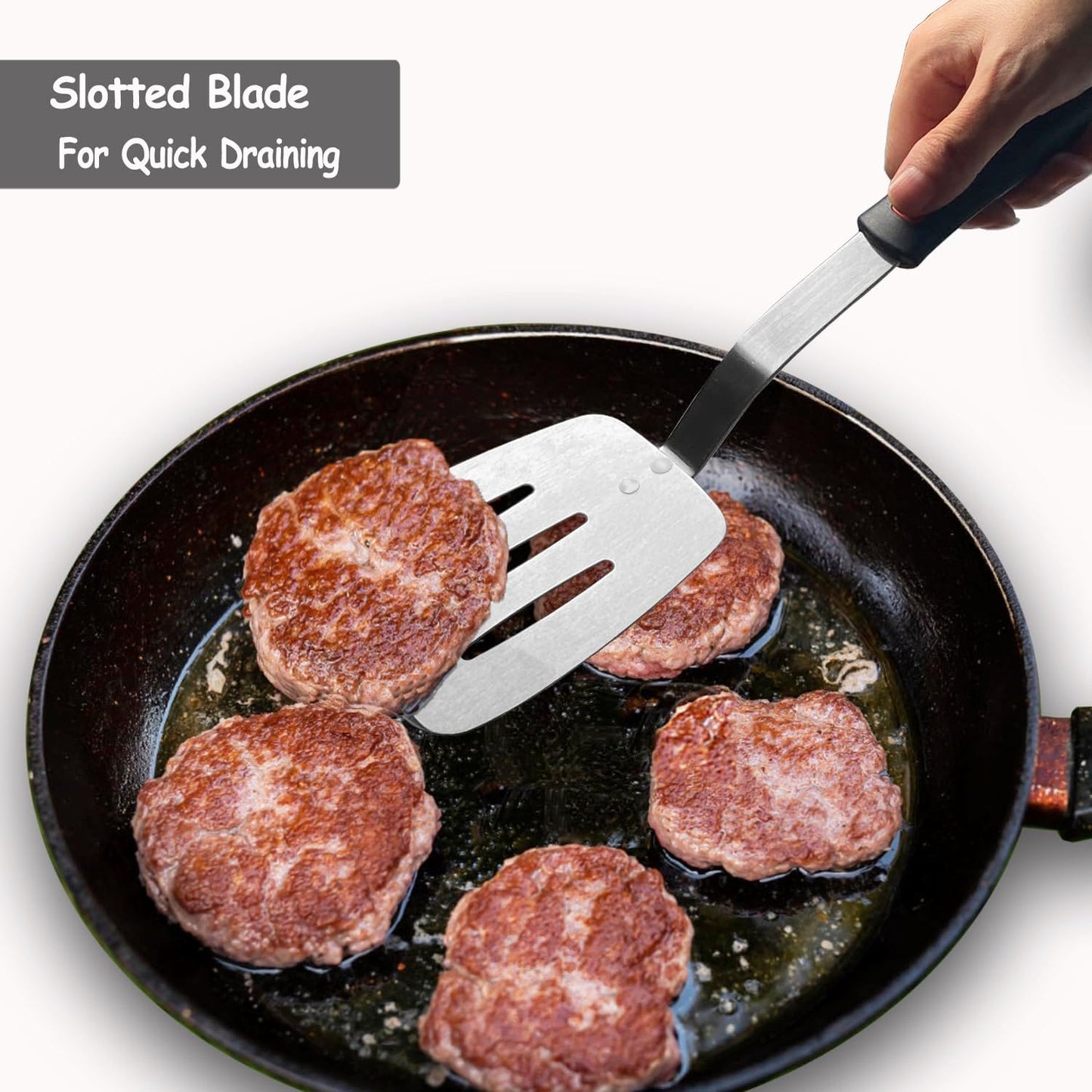 Stainless Steel Spatula Turner, Slotted Metal Spatula for Kitchen Use, Heavy Duty Cooking Turner, Wide Blade with Beveled Edge and Heat Resistant Silicone Handle, Dishwasher Safe