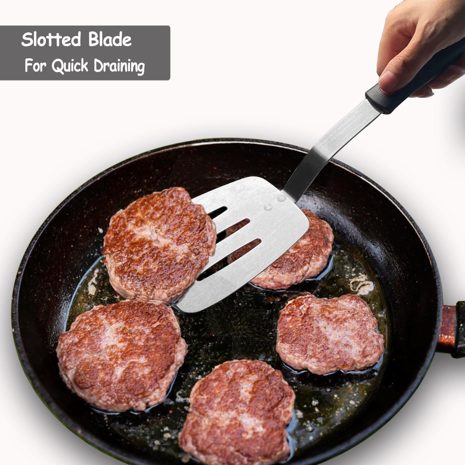 Stainless Steel Spatula Turner, Slotted Metal Spatula for Kitchen Use, Heavy Duty Cooking Turner, Wide Blade with Beveled Edge and Heat Resistant Silicone Handle, Dishwasher Safe