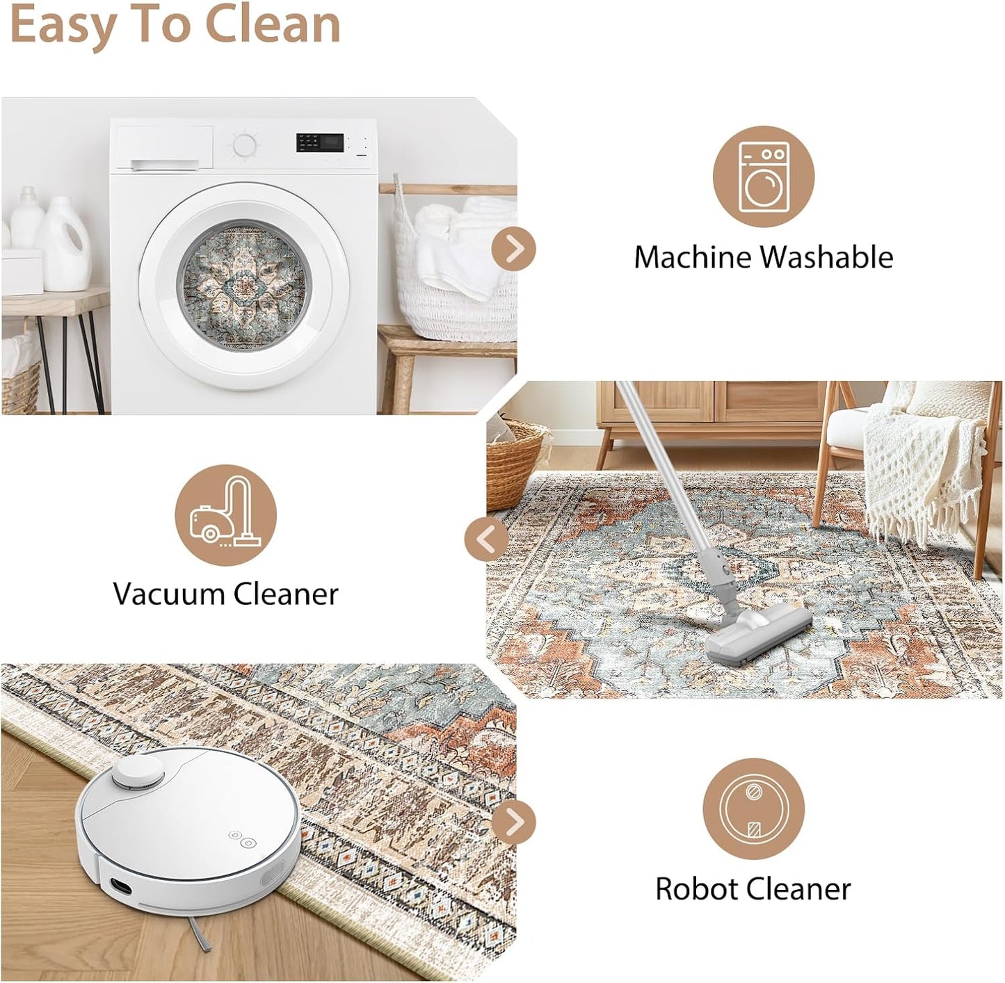 8X10 Area Rug Washable Rugs for Living Room, No Pile Boho Carpet for Entryway Bedroom Dinning Room, Vintage Carpet Print Distressed Non-Slip, 8 X 10 Ft, Green Brick Rust Red