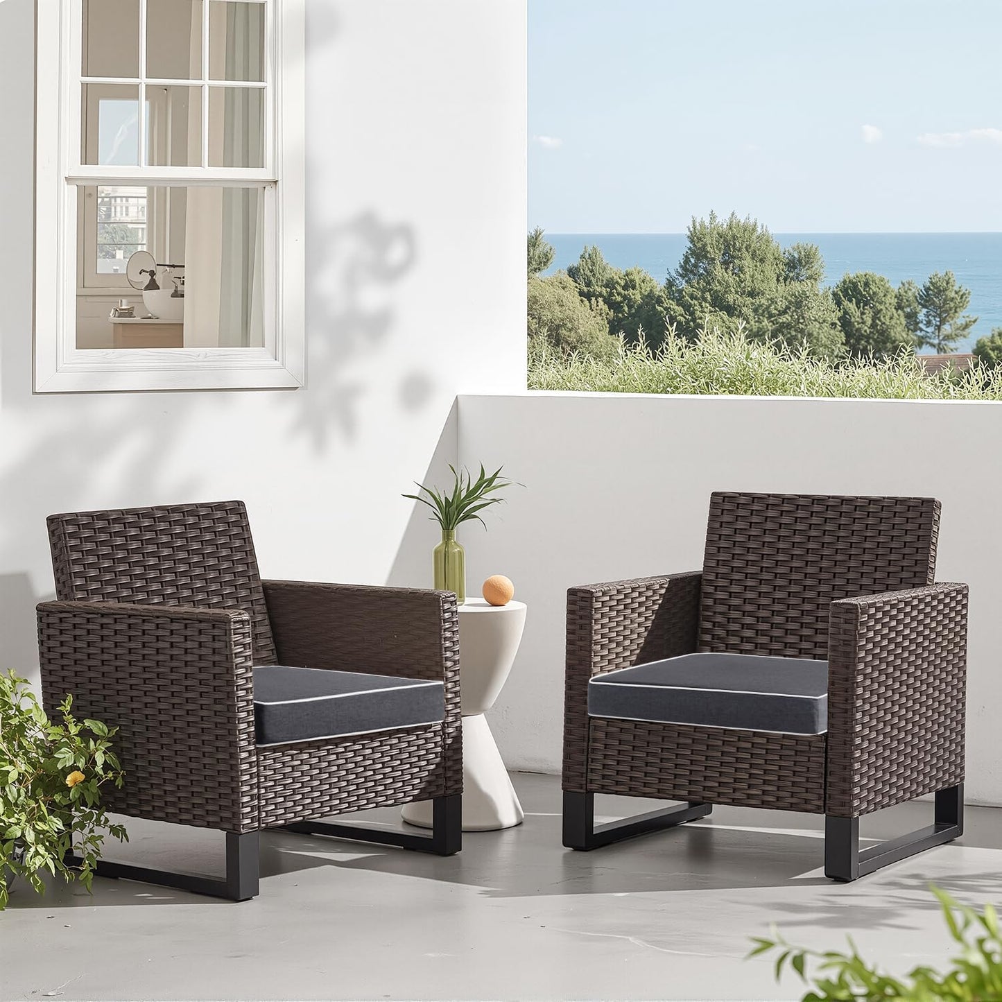 Outdoor Chair Cushions Set of 2 - 19" x 19" x 3" Waterproof Seat Cushions for Patio Furniture with Ties in Dark Grey