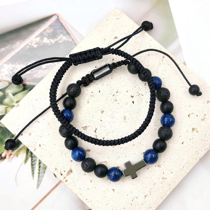 Cross Communion Beads Bracelets Gifts for Teenage Boys, Christian Baptism Lapis Lazuli Bracelets Gifts for Grandson Son Brother Cousin Teens Friends